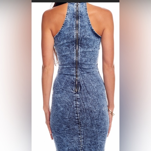 Vibrant MIU Y2K Bodycon Acid Wash Side Contrast Denim Dress S - Picture 16 of 16